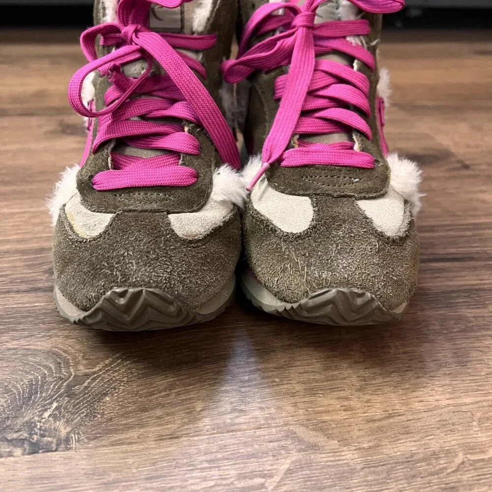 Kangaroos 'Roocicles' Leather Suede Pink High Top  Shearling Lined Snow Sneakers - Picture 3 of 11